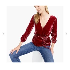 Faux wrap top in drapey velvet